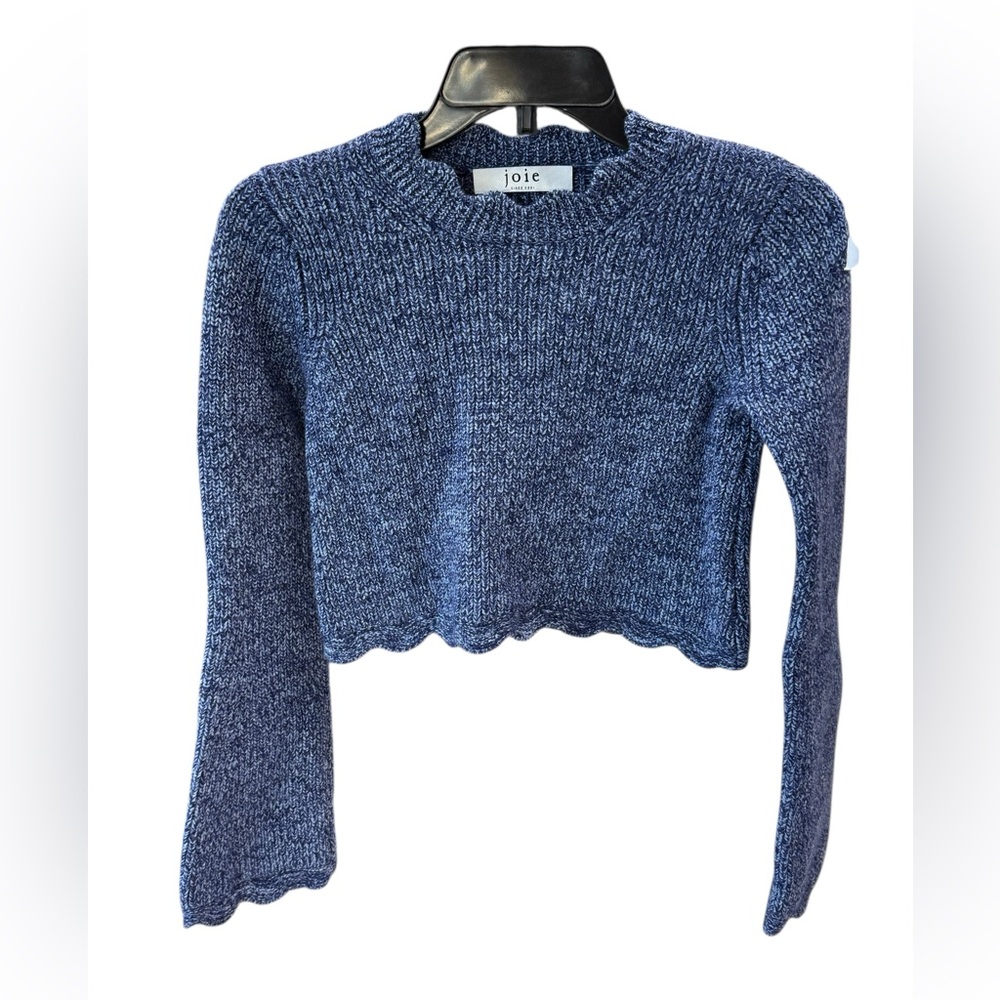 Joie Carlena Blue Scalloped Hem Cropped Sweater XS Flare Sleeve Boho